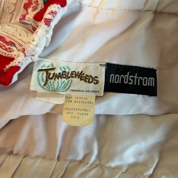 VTG 70s Tumbleweeds Maxi Skirt M/L Lace Red Floral Bohemian Cottagecore - Picture 9 of 9